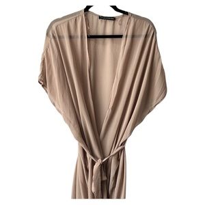 Naked wardrobe small wrap dress coat chiffon beige straps